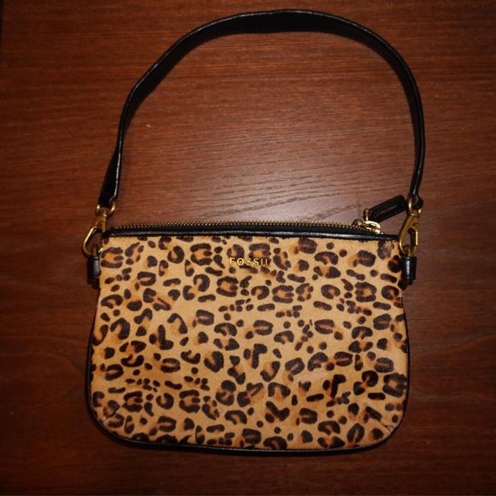 Fossil haircalf & leather leopard print purse